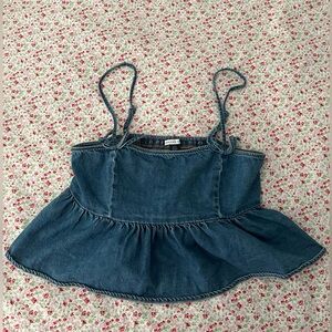 American Eagle Blue Denim Peplum Top